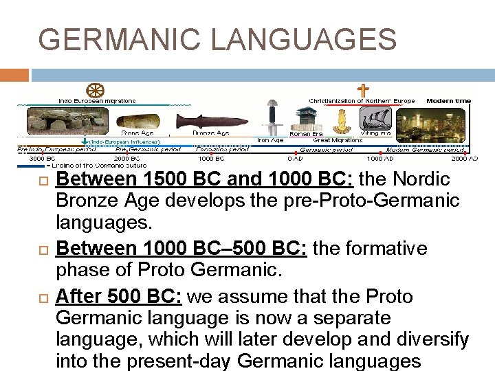 GERMANIC LANGUAGES Between 1500 BC and 1000 BC: the Nordic Bronze Age develops the