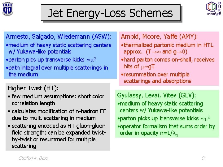 Jet Energy-Loss Schemes Armesto, Salgado, Wiedemann (ASW): Arnold, Moore, Yaffe (AMY): • medium of