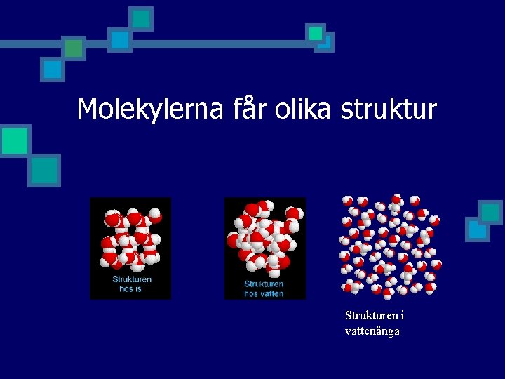 Molekylerna får olika struktur Strukturen i vattenånga 