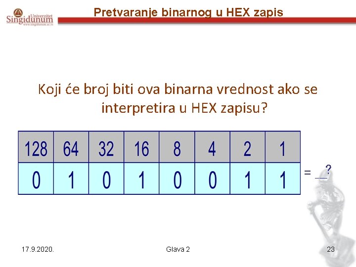 Pretvaranje binarnog u HEX zapis Koji će broj biti ova binarna vrednost ako se