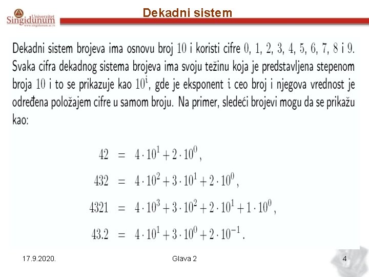 Dekadni sistem 17. 9. 2020. Glava 2 4 