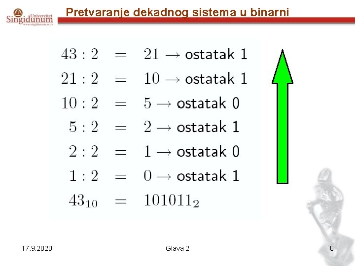 Pretvaranje dekadnog sistema u binarni 17. 9. 2020. Glava 2 8 