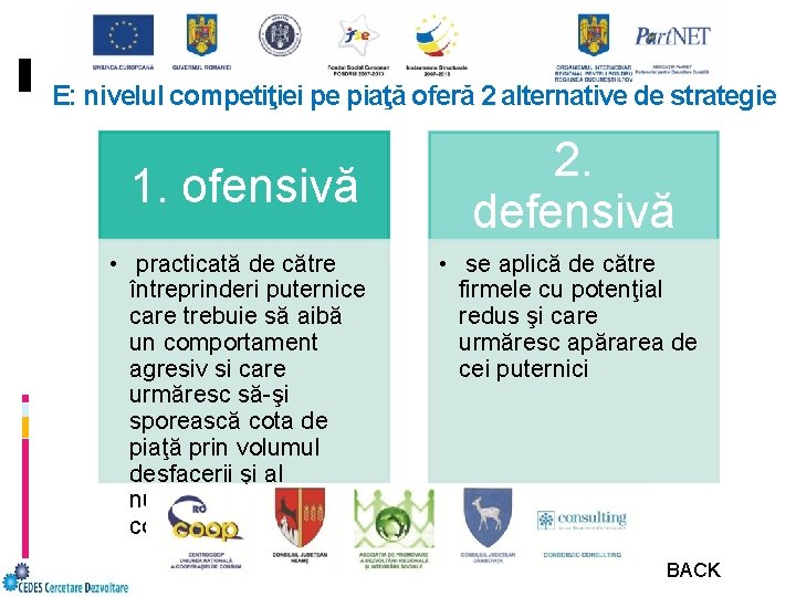 E: nivelul competiţiei pe piaţă oferă 2 alternative de strategie 1. ofensivă • practicată