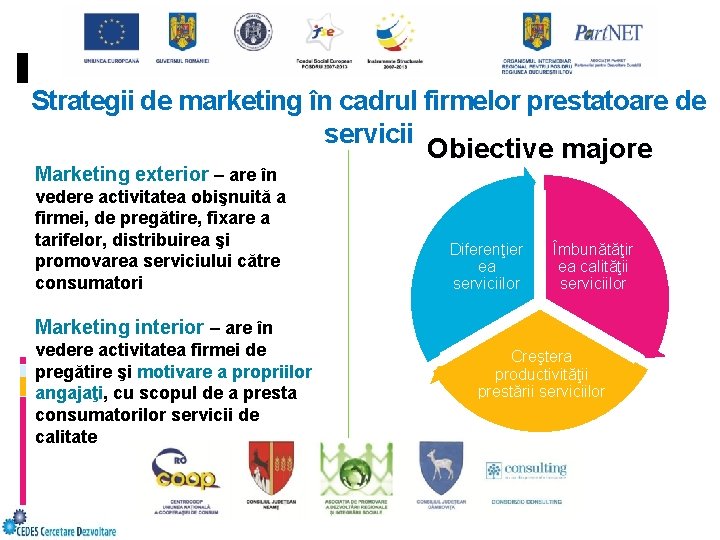 Strategii de marketing în cadrul firmelor prestatoare de servicii Obiective majore Marketing exterior –