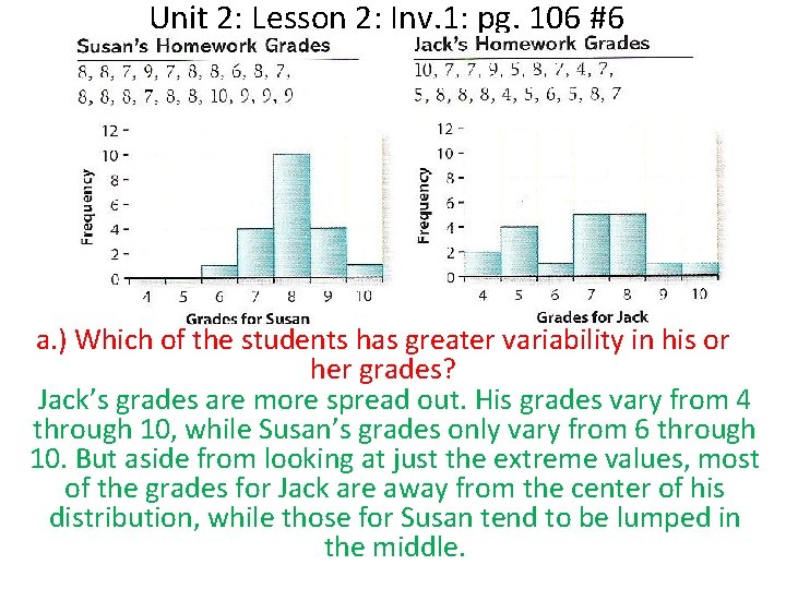Unit 2: Lesson 2: Inv. 1: pg. 106 #6 a. ) Which of the