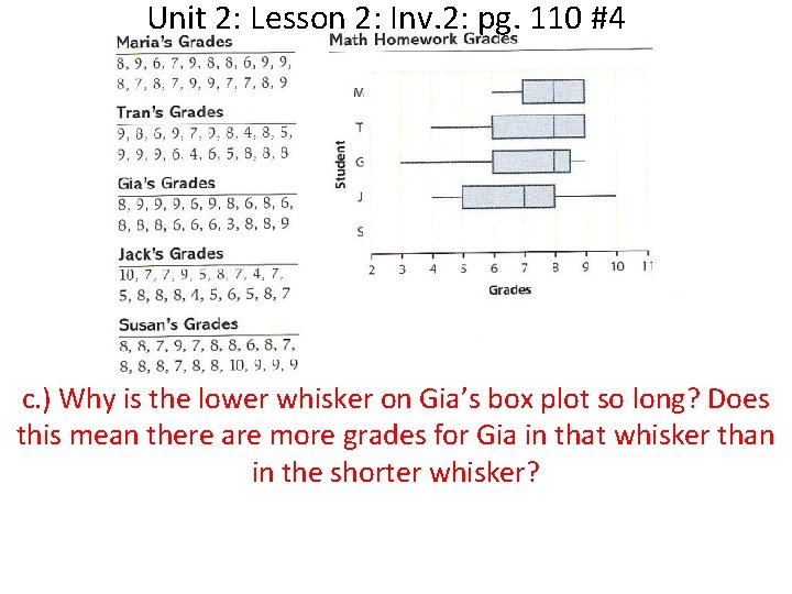 Unit 2: Lesson 2: Inv. 2: pg. 110 #4 c. ) Why is the