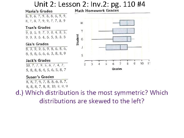 Unit 2: Lesson 2: Inv. 2: pg. 110 #4 d. ) Which distribution is