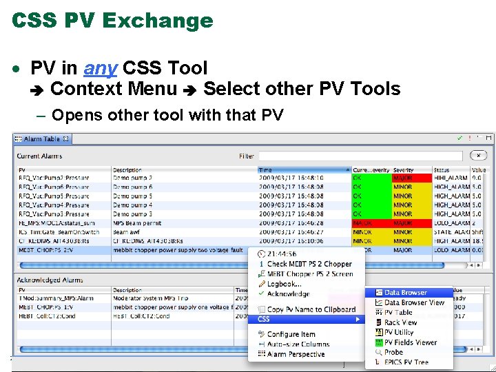 CSS PV Exchange · PV in any CSS Tool Context Menu Select other PV