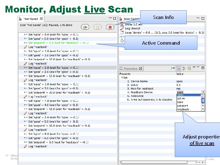 Monitor, Adjust Live Scan Info Active Command Adjust properties of live scan 32 Managed