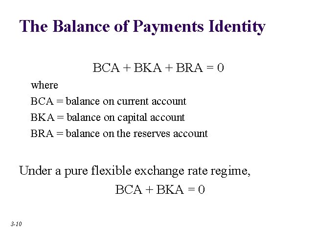 The Balance of Payments Identity BCA + BKA + BRA = 0 where BCA