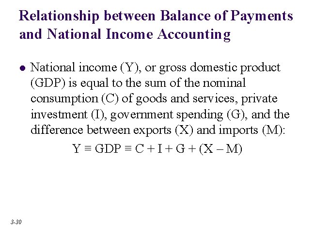 Relationship between Balance of Payments and National Income Accounting l 3 -30 National income Relationship between Balance of Payments and National Income Accounting l 3 -30 National income