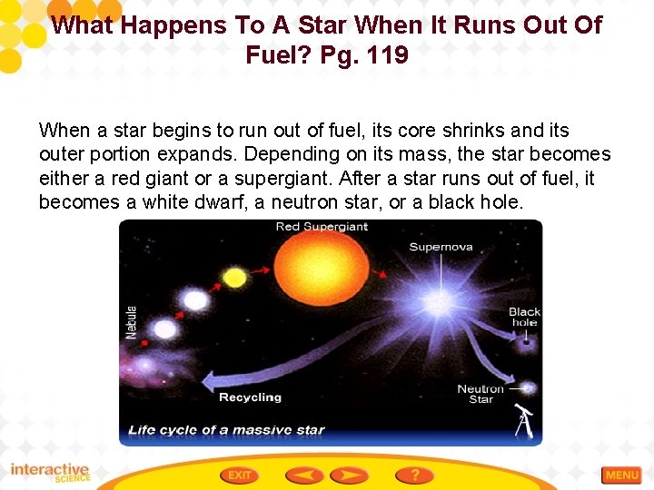 What Happens To A Star When It Runs Out Of Fuel? Pg. 119 When