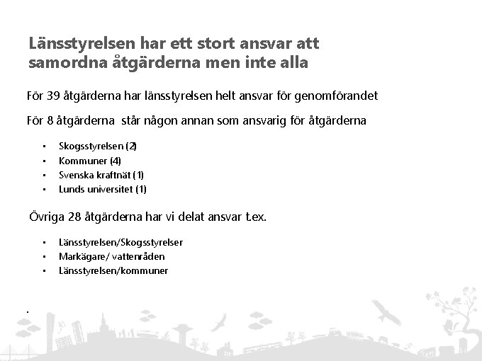 Länsstyrelsen har ett stort ansvar att samordna åtgärderna men inte alla För 39 åtgärderna