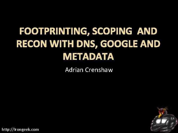 FOOTPRINTING, SCOPING AND RECON WITH DNS, GOOGLE AND METADATA Adrian Crenshaw http: //Irongeek. com