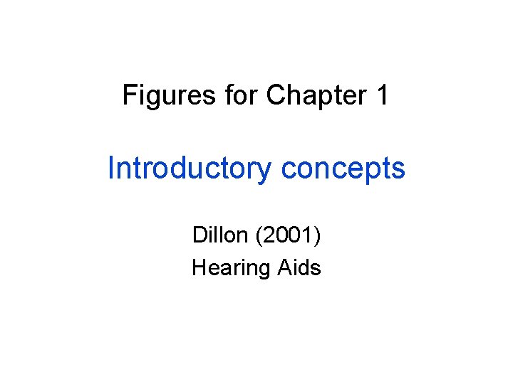 Figures for Chapter 1 Introductory concepts Dillon (2001) Hearing Aids 