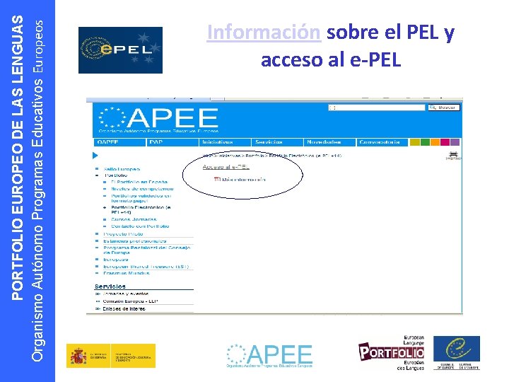 PORTFOLIO EUROPEO DE LAS LENGUAS Organismo Autónomo Programas Educativos Europeos Información sobre el PEL