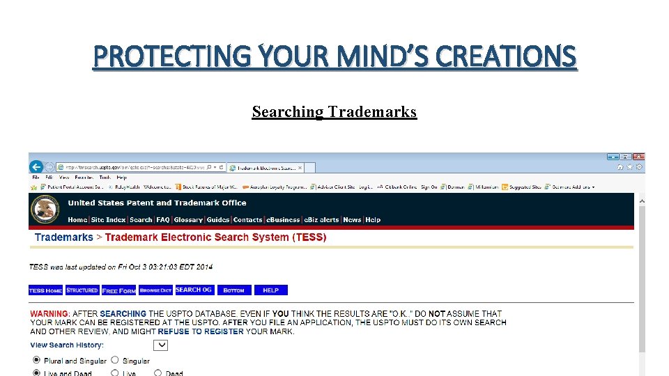 PROTECTING YOUR MIND’S CREATIONS Searching Trademarks 