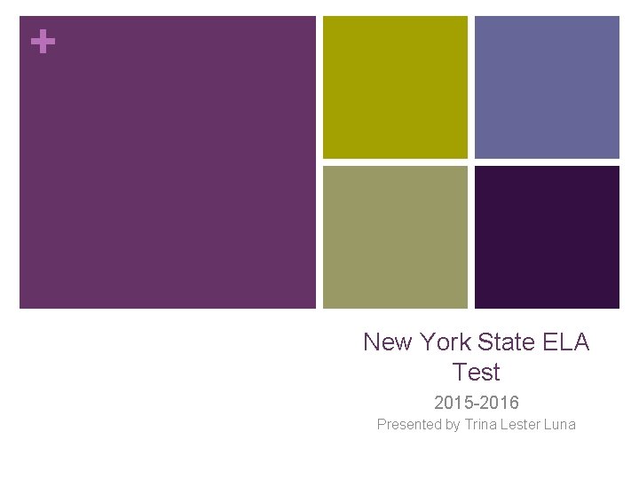 + New York State ELA Test 2015 -2016 Presented by Trina Lester Luna 