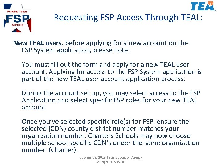 Requesting FSP Access Through TEAL: New TEAL users, before applying for a new account