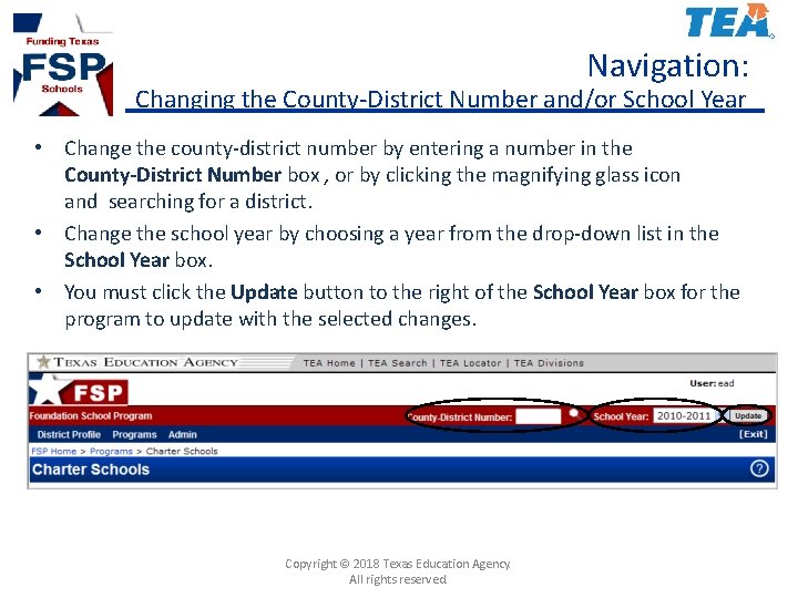 Navigation: Changing the County-District Number and/or School Year • Change the county-district number by