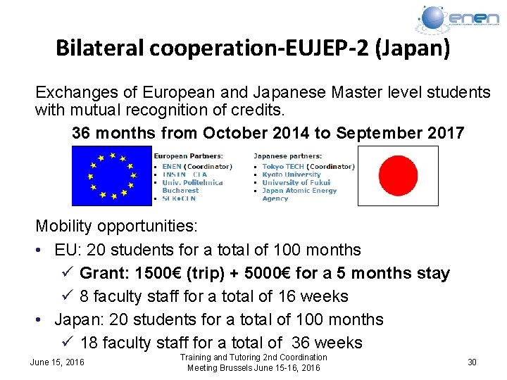 Bilateral cooperation-EUJEP-2 (Japan) Exchanges of European and Japanese Master level students with mutual recognition