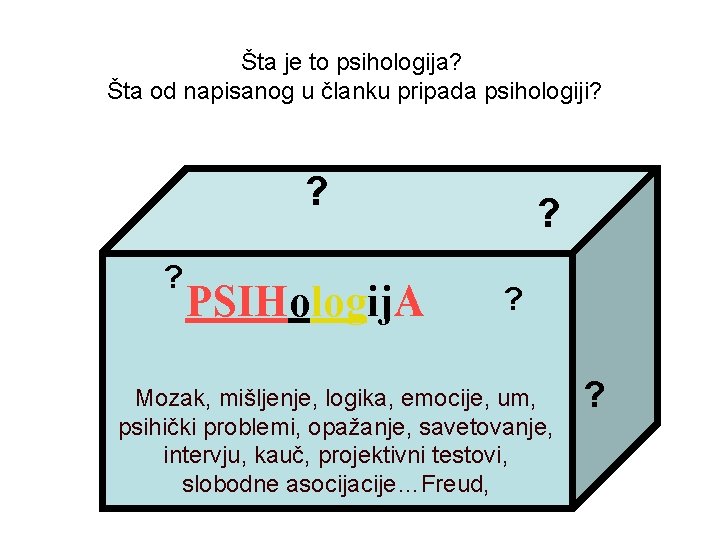 Šta je to psihologija? Šta od napisanog u članku pripada psihologiji? ? ? PSIHologij.