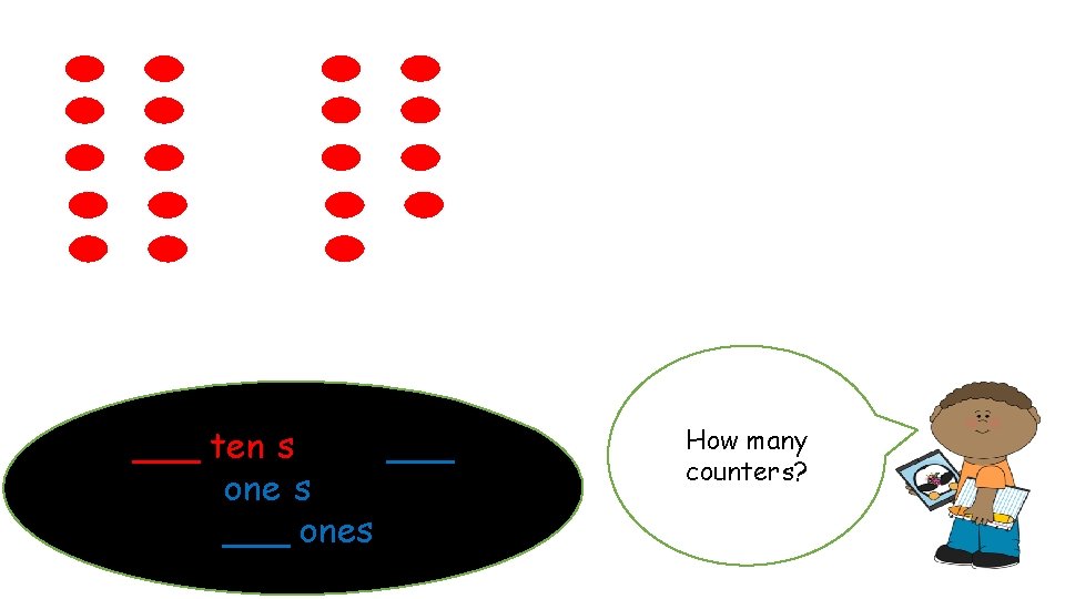 ___ ten(s) and ___ one(s) is ___ ones How many counters? 