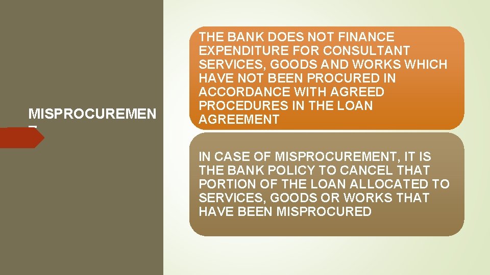 MISPROCUREMEN T THE BANK DOES NOT FINANCE EXPENDITURE FOR CONSULTANT SERVICES, GOODS AND WORKS