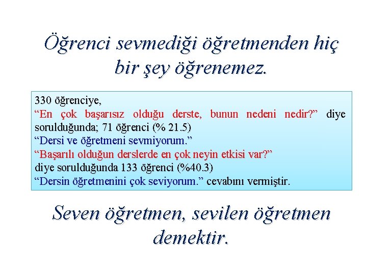 Öğrenci sevmediği öğretmenden hiç bir şey öğrenemez. 330 öğrenciye, “En çok başarısız olduğu derste,