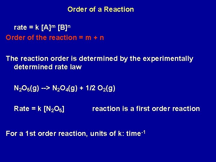 Order of a Reaction rate = k [A]m [B]n Order of the reaction =