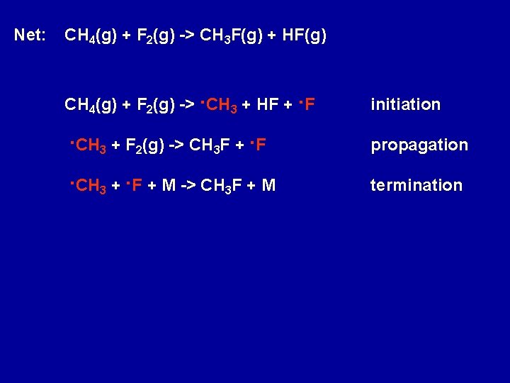 Net: CH 4(g) + F 2(g) -> CH 3 F(g) + HF(g) CH 4(g)