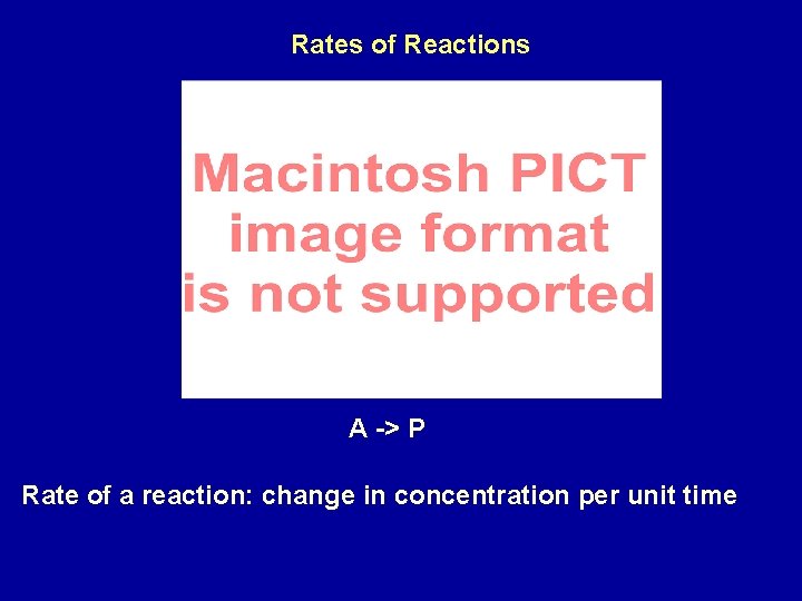 Rates of Reactions A -> P Rate of a reaction: change in concentration per