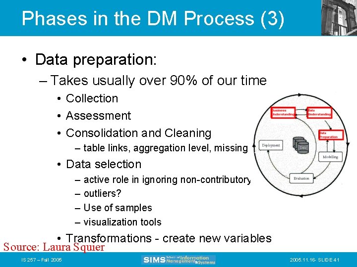 Phases in the DM Process (3) • Data preparation: – Takes usually over 90%