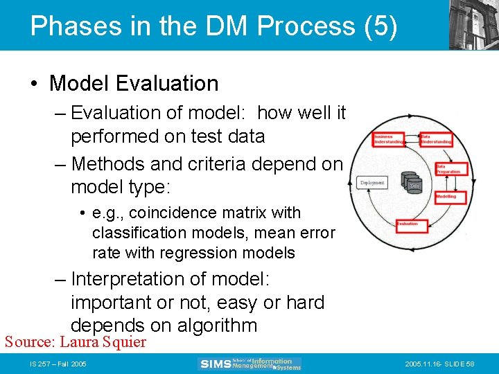 Phases in the DM Process (5) • Model Evaluation – Evaluation of model: how