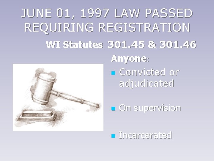 JUNE 01, 1997 LAW PASSED REQUIRING REGISTRATION WI Statutes 301. 45 & 301. 46