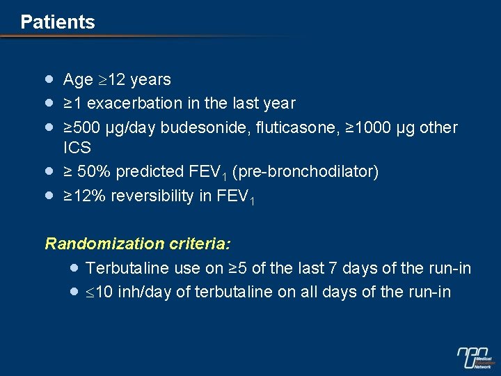 Patients · · · Age 12 years ≥ 1 exacerbation in the last year