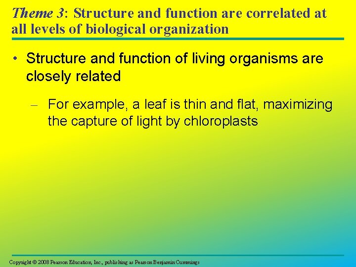 Theme 3: Structure and function are correlated at all levels of biological organization •