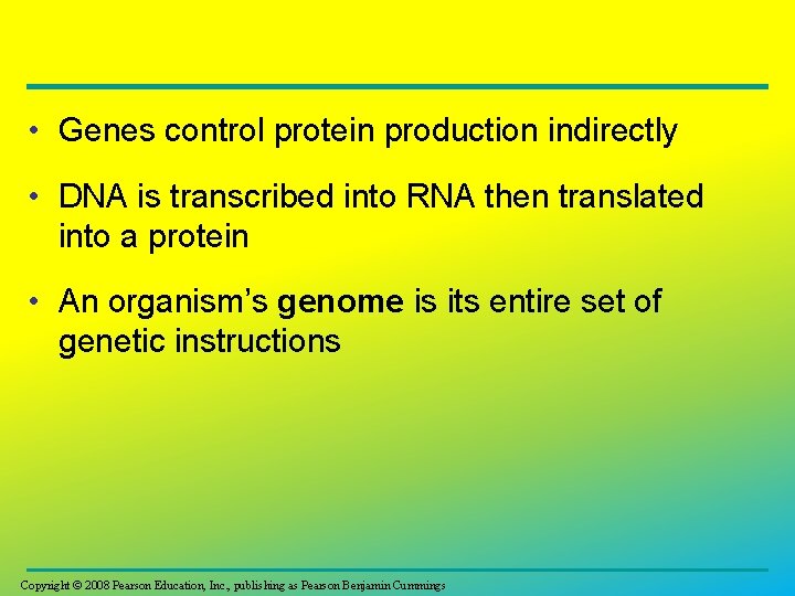  • Genes control protein production indirectly • DNA is transcribed into RNA then
