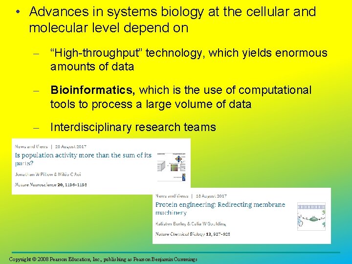  • Advances in systems biology at the cellular and molecular level depend on