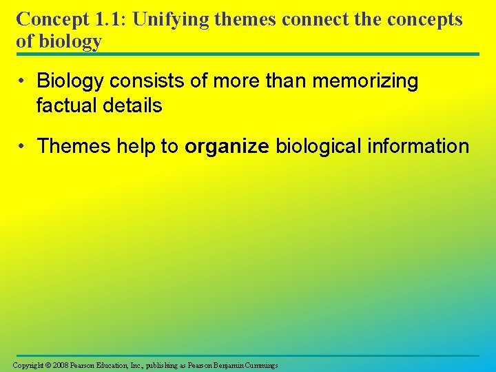 Concept 1. 1: Unifying themes connect the concepts of biology • Biology consists of Concept 1. 1: Unifying themes connect the concepts of biology • Biology consists of