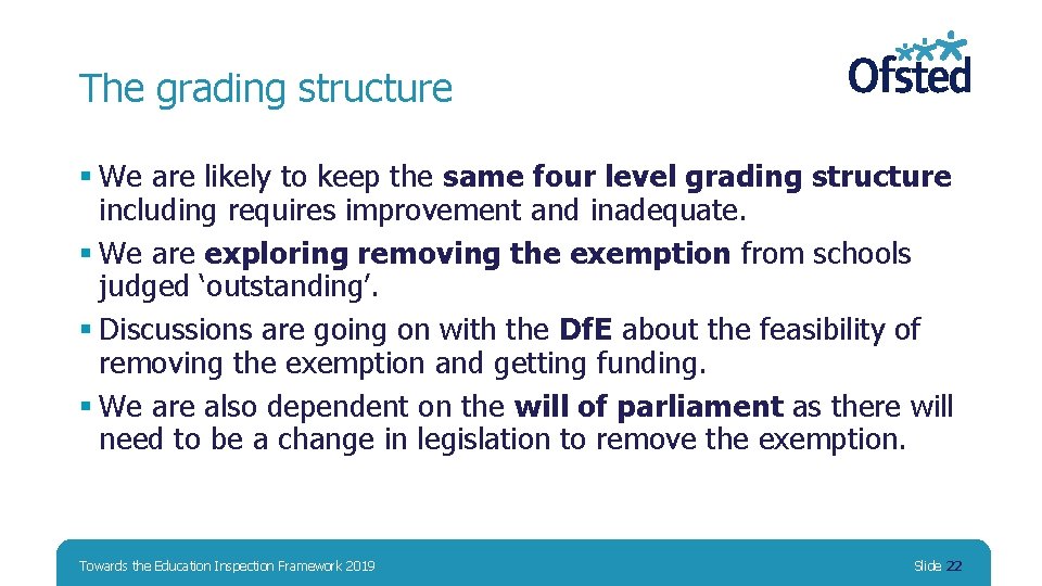 The grading structure § We are likely to keep the same four level grading The grading structure § We are likely to keep the same four level grading