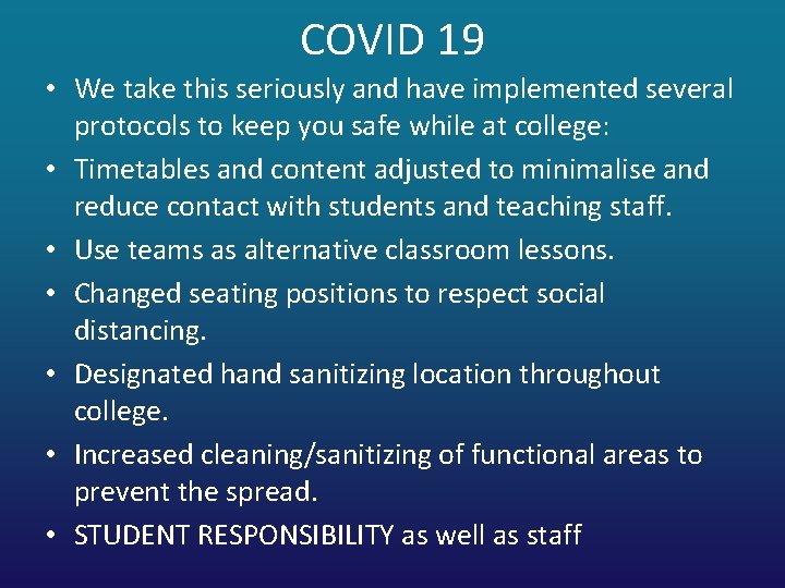 COVID 19 • We take this seriously and have implemented several protocols to keep