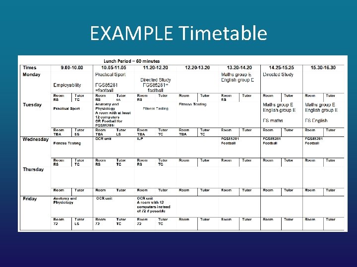 EXAMPLE Timetable 