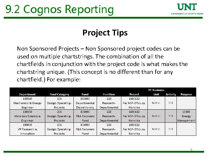 9. 2 Cognos Reporting Project Tips Non Sponsored Projects – Non Sponsored project codes