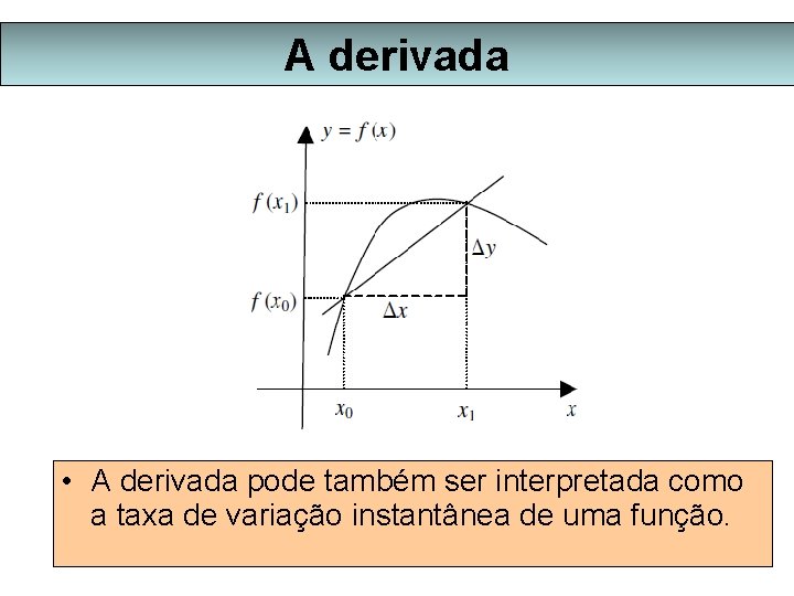 A derivada • A derivada pode também ser interpretada como a taxa de variação