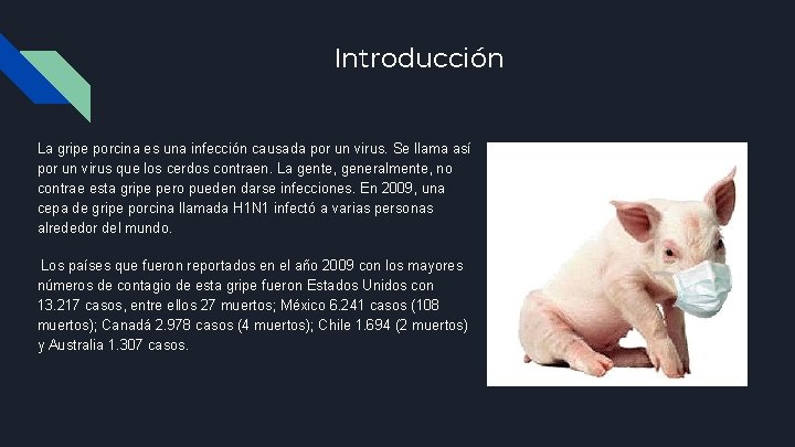 Introducción La gripe porcina es una infección causada por un virus. Se llama así