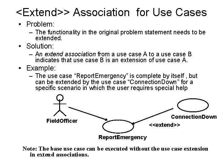 <Extend>> Association for Use Cases • Problem: – The functionality in the original problem