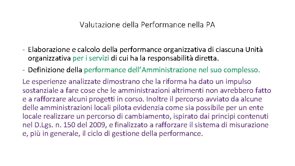 Valutazione della Performance nella PA - Elaborazione e calcolo della performance organizzativa di ciascuna