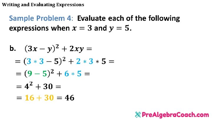 Writing and Evaluating Expressions b. Writing and Evaluating Expressions b.