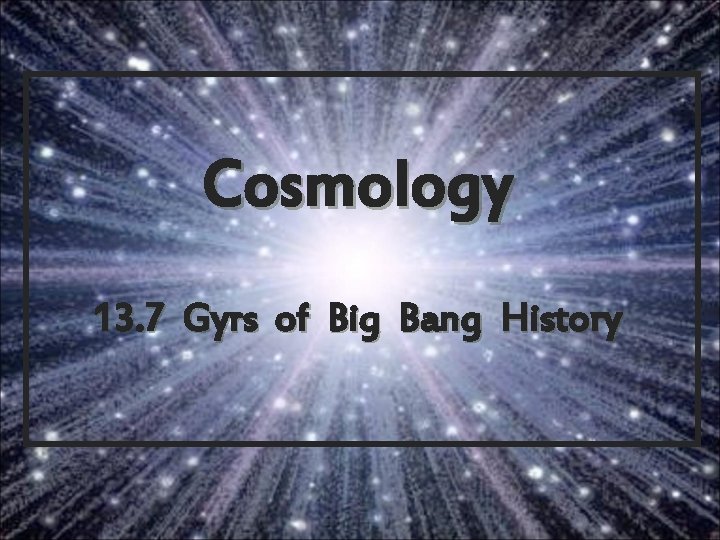 Cosmology 13. 7 Gyrs of Big Bang History 